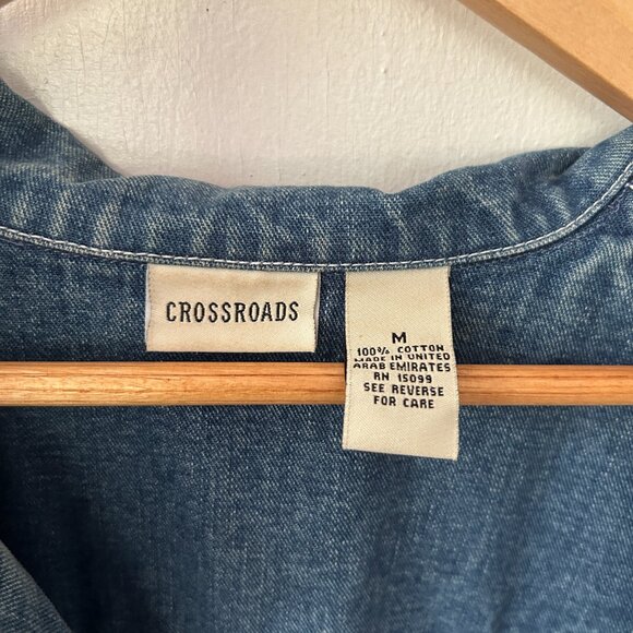 Crossroads Denim Jacket Womens Medium Button Front Jean Jacket VTG Pockets - Picture 4 of 5